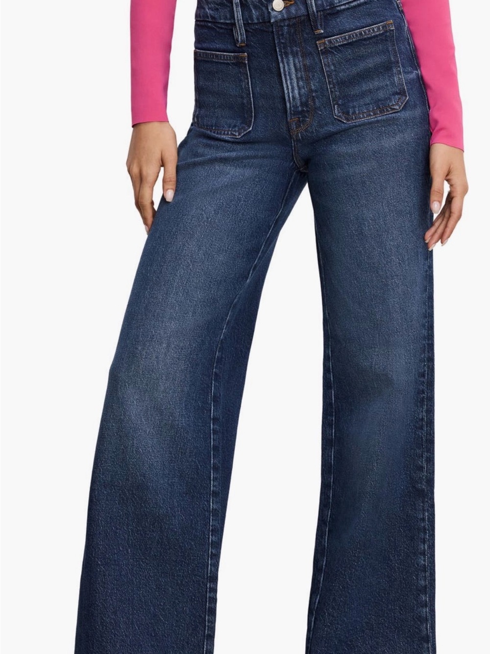 Good American Good Waist Patch Pocket Wide Leg Womens Jeans - Dark Blue